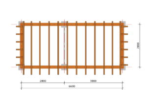 Blokhut met overkapping bovenaanzicht