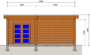 Blokhut met overkapping - vooraanzicht
