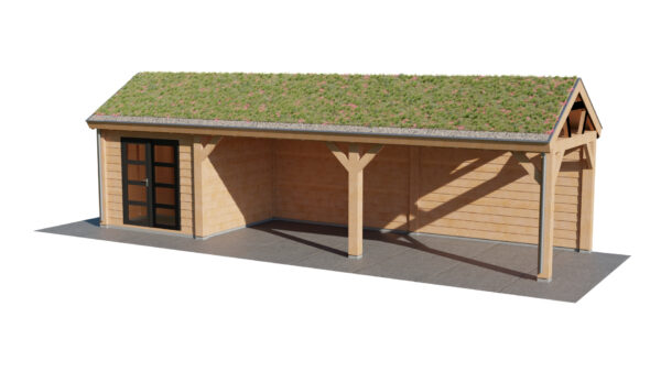 Bouwtekening Blokhut met overkapping Groen Zadeldak Groot