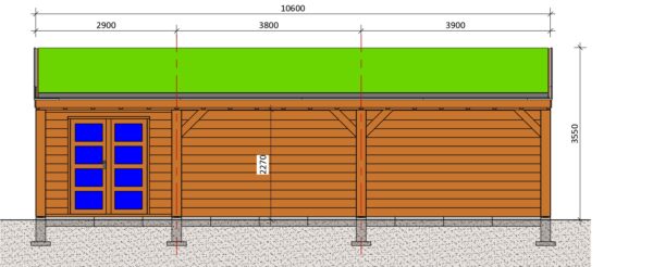 Bouwtekening Blokhut met overkapping Groen Zadeldak Groot - Afbeelding 3