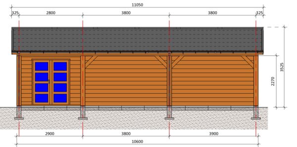 Bouwtekening Blokhut met overkapping Zadeldak groot - Afbeelding 3